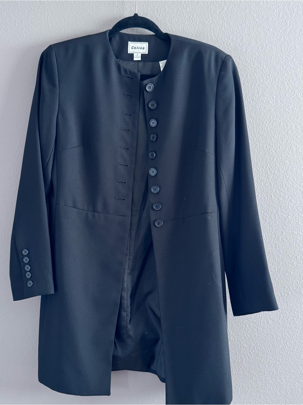 Celina Black Collarless Longline Blazer Jacket Sz 8